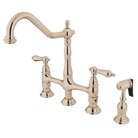 Kingston Brass KS1276ALBS Heritage Bridge Kitchen Faucet W/ Brass Sprayer, Nickel KS1276ALBS